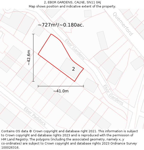 2, EBOR GARDENS, CALNE, SN11 0AJ: Plot and title map