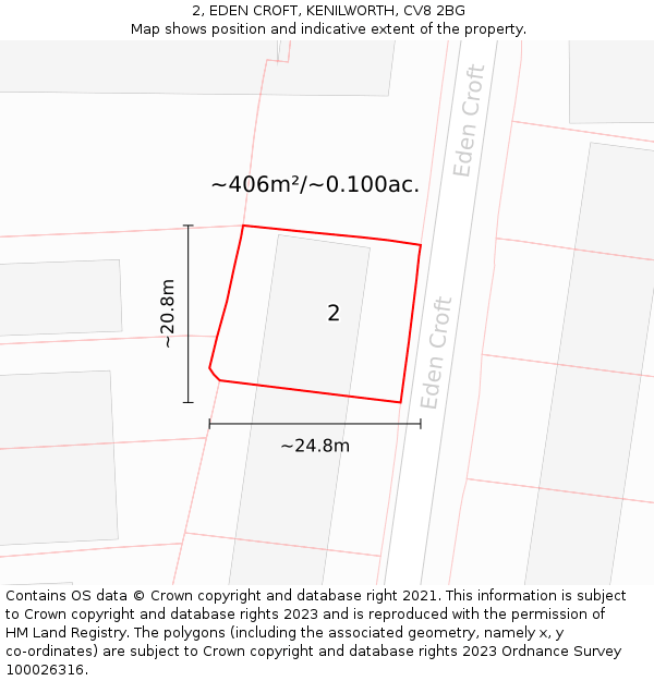 2, EDEN CROFT, KENILWORTH, CV8 2BG: Plot and title map