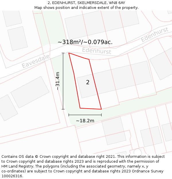 2, EDENHURST, SKELMERSDALE, WN8 6AY: Plot and title map