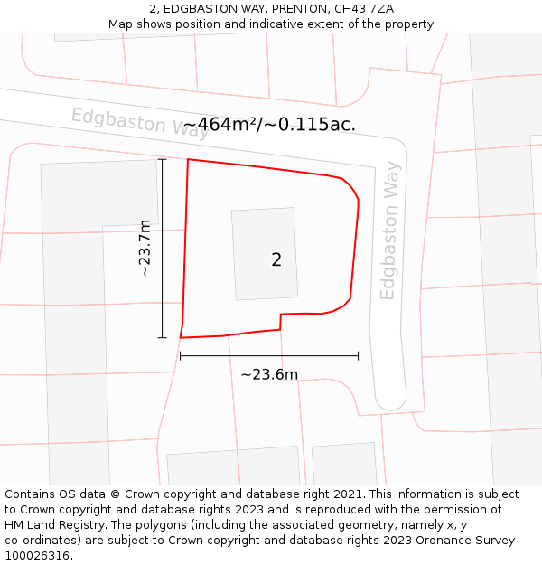 2, EDGBASTON WAY, PRENTON, CH43 7ZA: Plot and title map