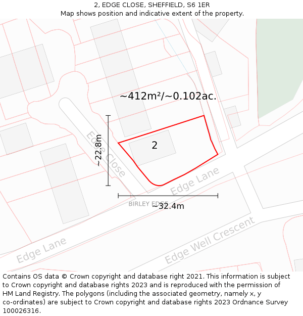 2, EDGE CLOSE, SHEFFIELD, S6 1ER: Plot and title map