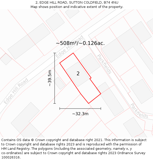 2, EDGE HILL ROAD, SUTTON COLDFIELD, B74 4NU: Plot and title map