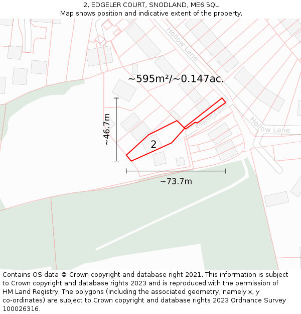 2, EDGELER COURT, SNODLAND, ME6 5QL: Plot and title map