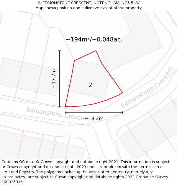 2, EDMONSTONE CRESCENT, NOTTINGHAM, NG5 5UW: Plot and title map