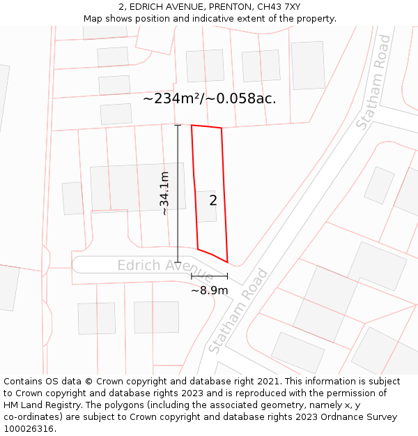 2, EDRICH AVENUE, PRENTON, CH43 7XY: Plot and title map