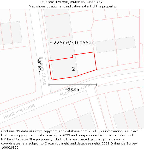 2, EDSON CLOSE, WATFORD, WD25 7BX: Plot and title map