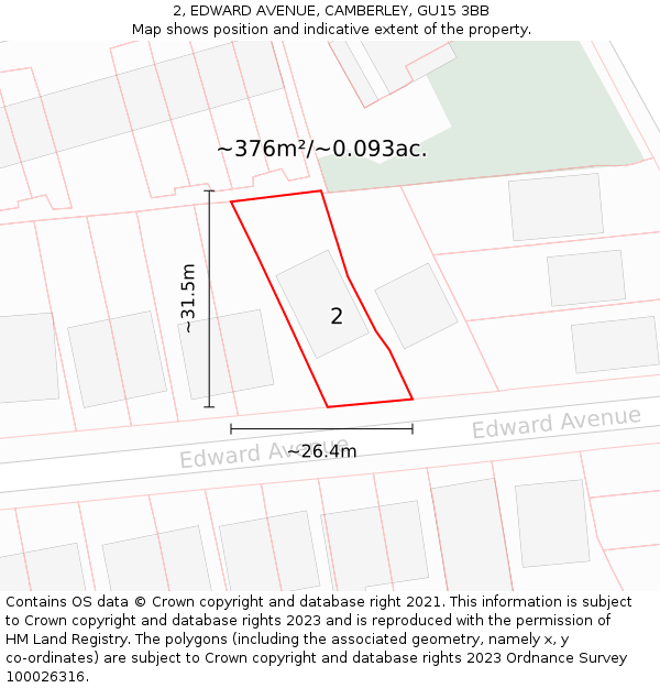 2, EDWARD AVENUE, CAMBERLEY, GU15 3BB: Plot and title map