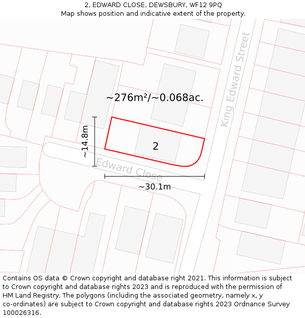 2, EDWARD CLOSE, DEWSBURY, WF12 9PQ: Plot and title map