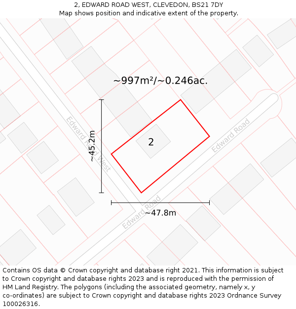 2, EDWARD ROAD WEST, CLEVEDON, BS21 7DY: Plot and title map