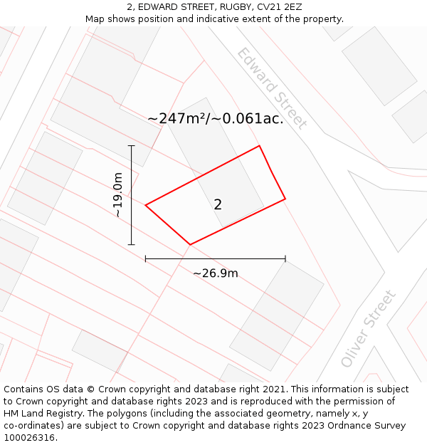 2, EDWARD STREET, RUGBY, CV21 2EZ: Plot and title map