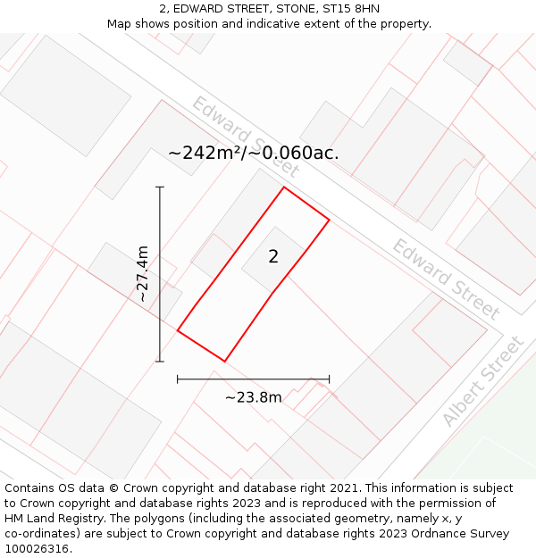 2, EDWARD STREET, STONE, ST15 8HN: Plot and title map