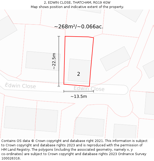 2, EDWIN CLOSE, THATCHAM, RG19 4GW: Plot and title map