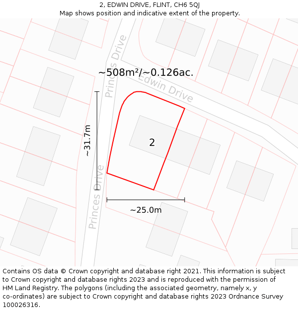 2, EDWIN DRIVE, FLINT, CH6 5QJ: Plot and title map