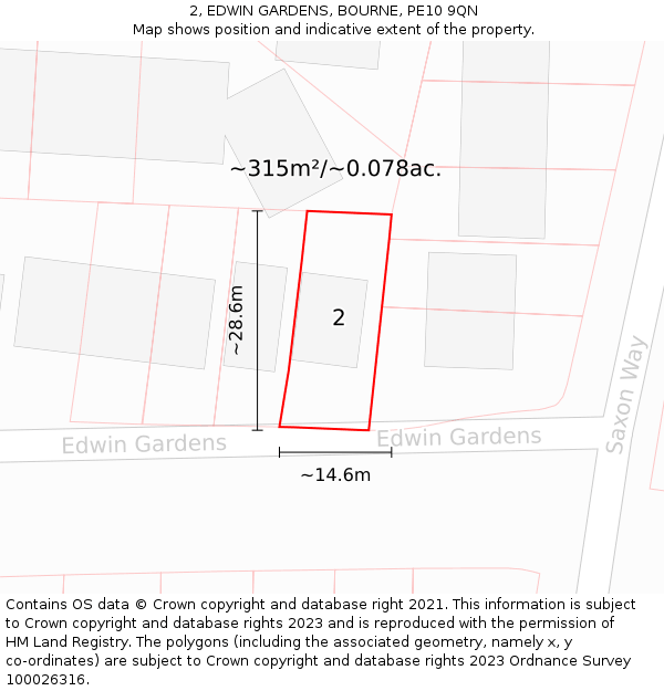 2, EDWIN GARDENS, BOURNE, PE10 9QN: Plot and title map