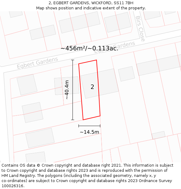 2, EGBERT GARDENS, WICKFORD, SS11 7BH: Plot and title map