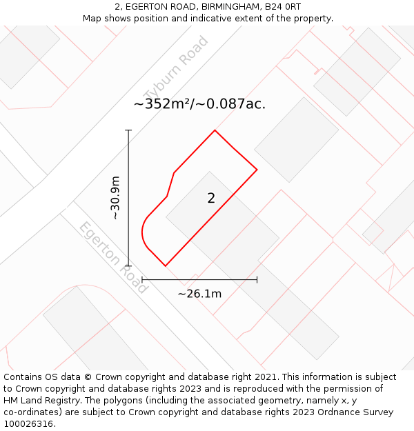 2, EGERTON ROAD, BIRMINGHAM, B24 0RT: Plot and title map