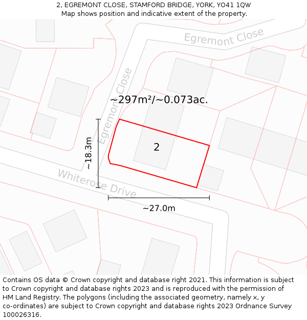 2, EGREMONT CLOSE, STAMFORD BRIDGE, YORK, YO41 1QW: Plot and title map