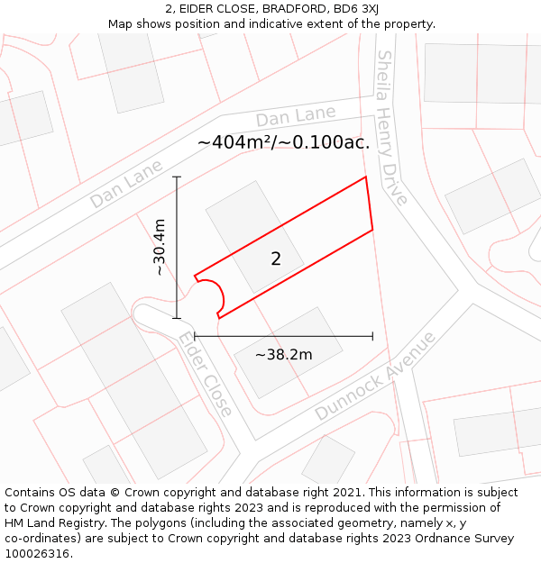 2, EIDER CLOSE, BRADFORD, BD6 3XJ: Plot and title map