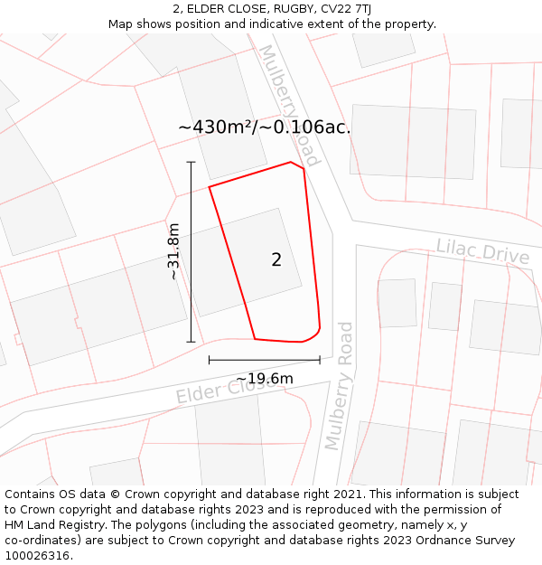 2, ELDER CLOSE, RUGBY, CV22 7TJ: Plot and title map