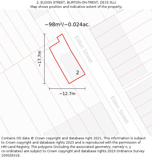 2, ELDON STREET, BURTON-ON-TRENT, DE15 0LU: Plot and title map