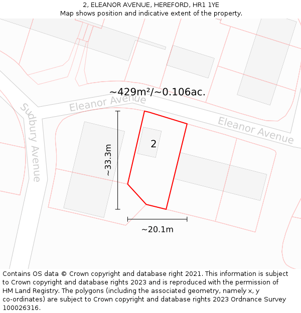 2, ELEANOR AVENUE, HEREFORD, HR1 1YE: Plot and title map