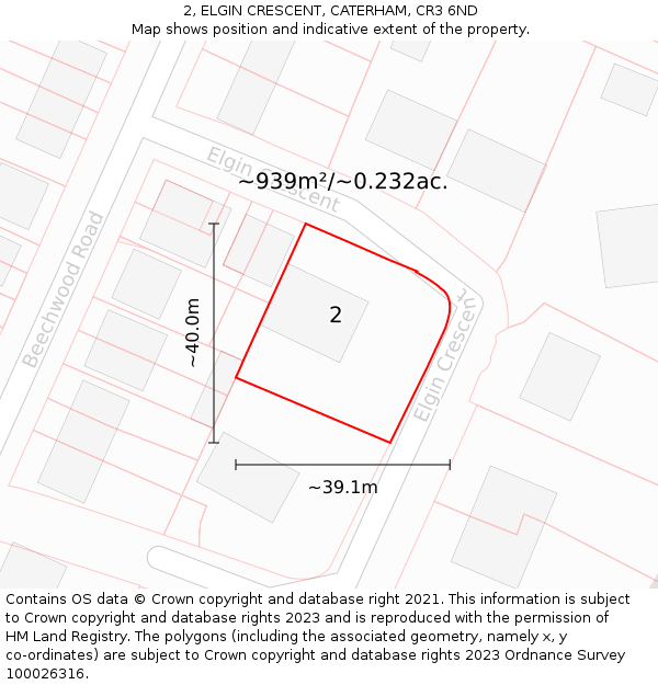 2, ELGIN CRESCENT, CATERHAM, CR3 6ND: Plot and title map