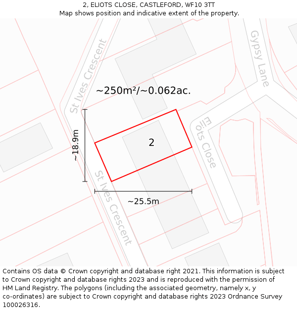 2, ELIOTS CLOSE, CASTLEFORD, WF10 3TT: Plot and title map