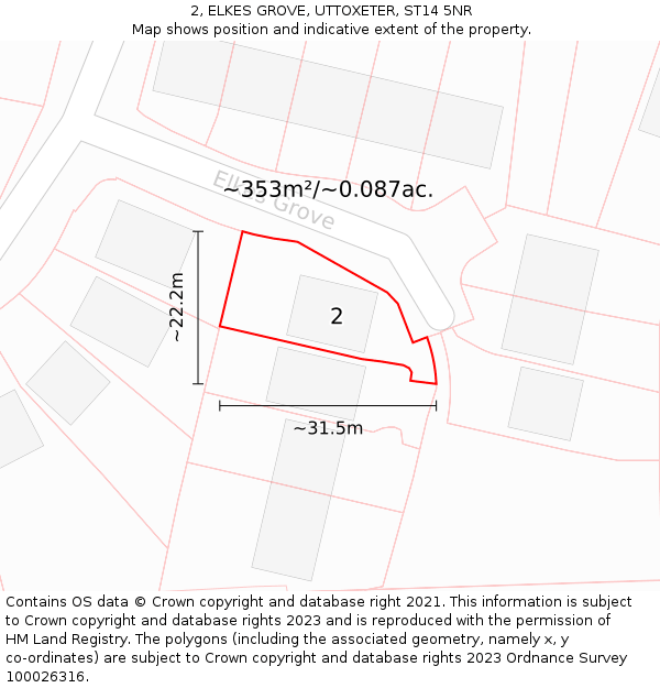 2, ELKES GROVE, UTTOXETER, ST14 5NR: Plot and title map