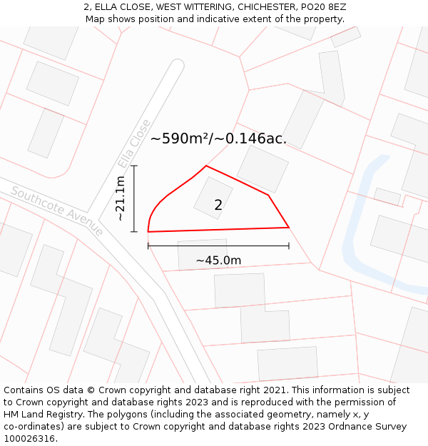 2, ELLA CLOSE, WEST WITTERING, CHICHESTER, PO20 8EZ: Plot and title map