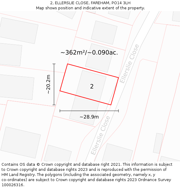 2, ELLERSLIE CLOSE, FAREHAM, PO14 3LH: Plot and title map