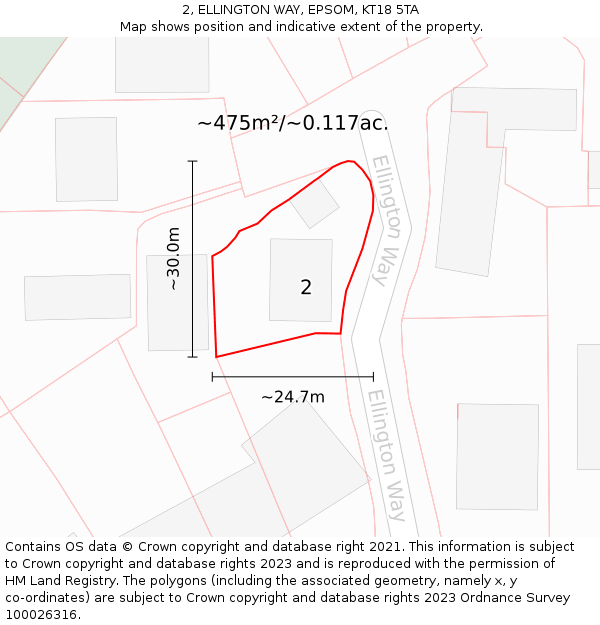 2, ELLINGTON WAY, EPSOM, KT18 5TA: Plot and title map