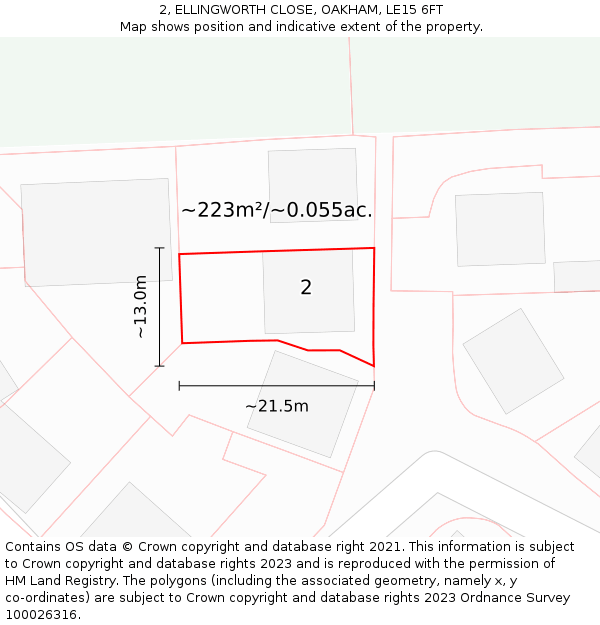 2, ELLINGWORTH CLOSE, OAKHAM, LE15 6FT: Plot and title map