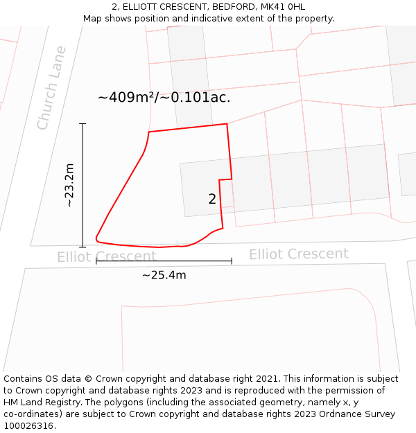 2, ELLIOTT CRESCENT, BEDFORD, MK41 0HL: Plot and title map