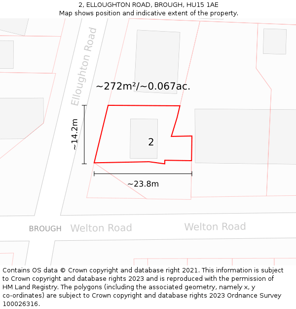 2, ELLOUGHTON ROAD, BROUGH, HU15 1AE: Plot and title map