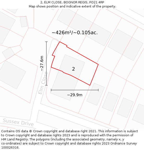 2, ELM CLOSE, BOGNOR REGIS, PO21 4RP: Plot and title map