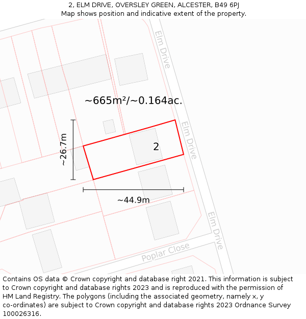 2, ELM DRIVE, OVERSLEY GREEN, ALCESTER, B49 6PJ: Plot and title map
