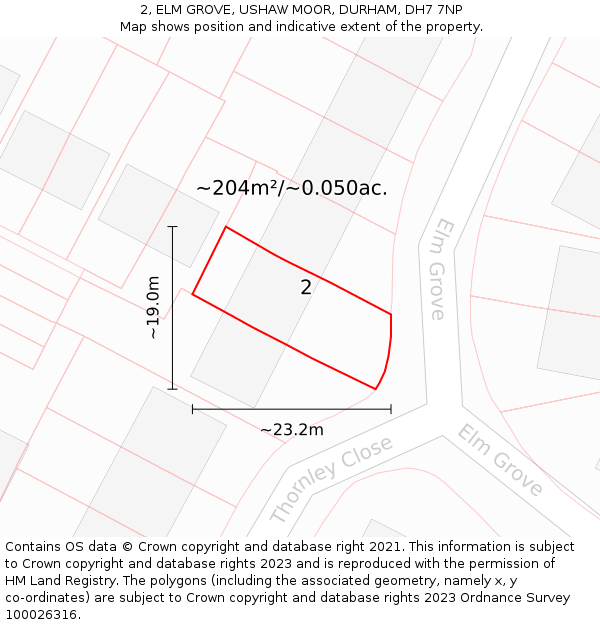 2, ELM GROVE, USHAW MOOR, DURHAM, DH7 7NP: Plot and title map