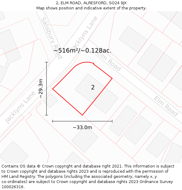 2, ELM ROAD, ALRESFORD, SO24 9JX: Plot and title map