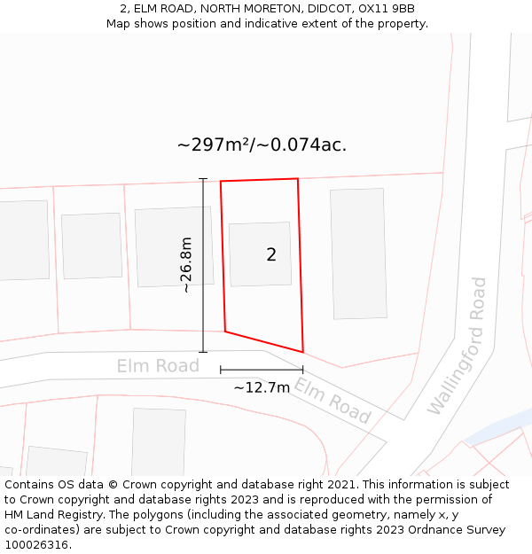 2, ELM ROAD, NORTH MORETON, DIDCOT, OX11 9BB: Plot and title map