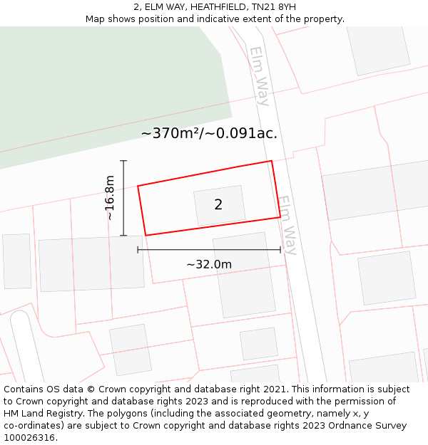 2, ELM WAY, HEATHFIELD, TN21 8YH: Plot and title map