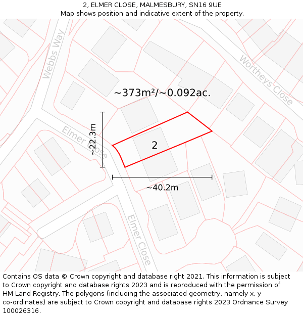 2, ELMER CLOSE, MALMESBURY, SN16 9UE: Plot and title map