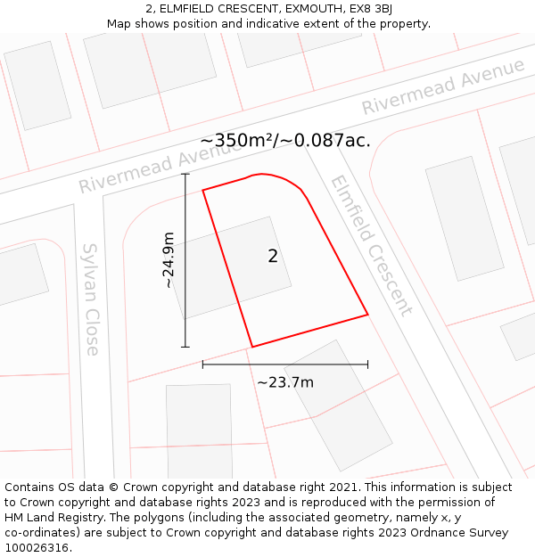 2, ELMFIELD CRESCENT, EXMOUTH, EX8 3BJ: Plot and title map