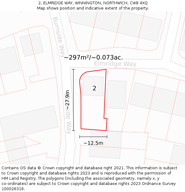 2, ELMRIDGE WAY, WINNINGTON, NORTHWICH, CW8 4XQ: Plot and title map