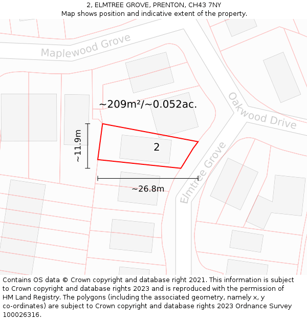 2, ELMTREE GROVE, PRENTON, CH43 7NY: Plot and title map