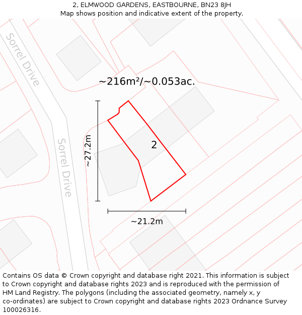 2, ELMWOOD GARDENS, EASTBOURNE, BN23 8JH: Plot and title map