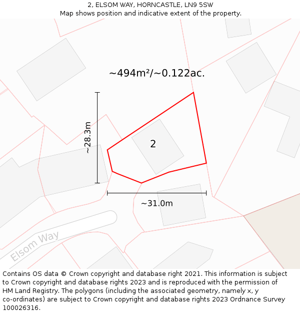 2, ELSOM WAY, HORNCASTLE, LN9 5SW: Plot and title map