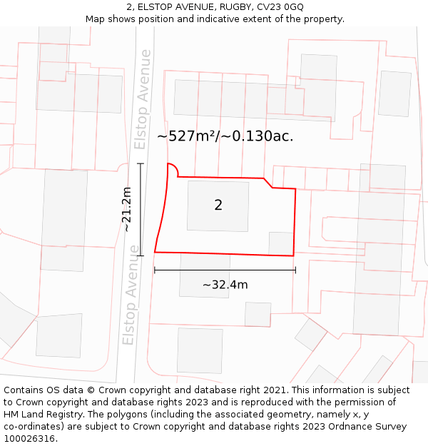 2, ELSTOP AVENUE, RUGBY, CV23 0GQ: Plot and title map