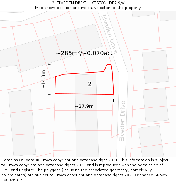 2, ELVEDEN DRIVE, ILKESTON, DE7 9JW: Plot and title map