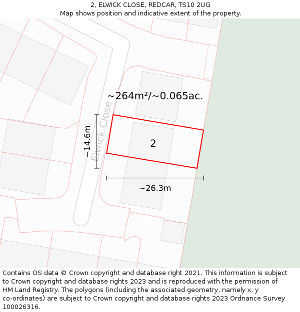 2, ELWICK CLOSE, REDCAR, TS10 2UG: Plot and title map