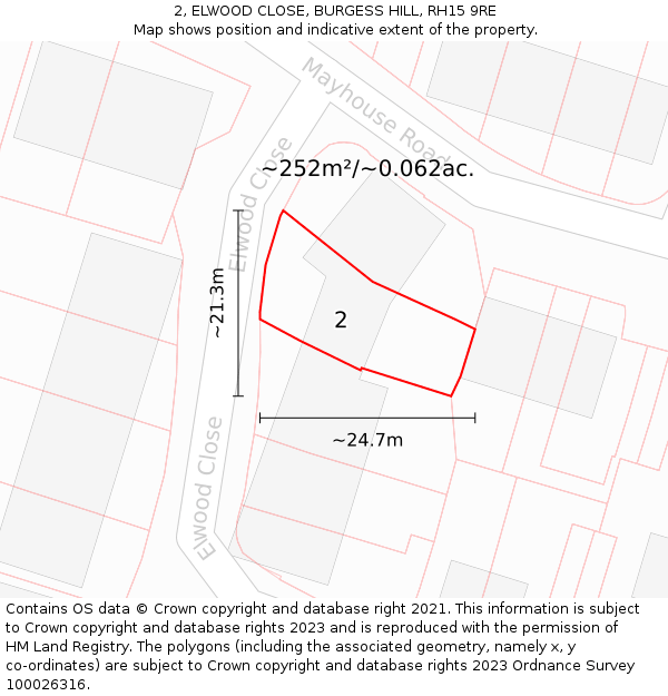 2, ELWOOD CLOSE, BURGESS HILL, RH15 9RE: Plot and title map